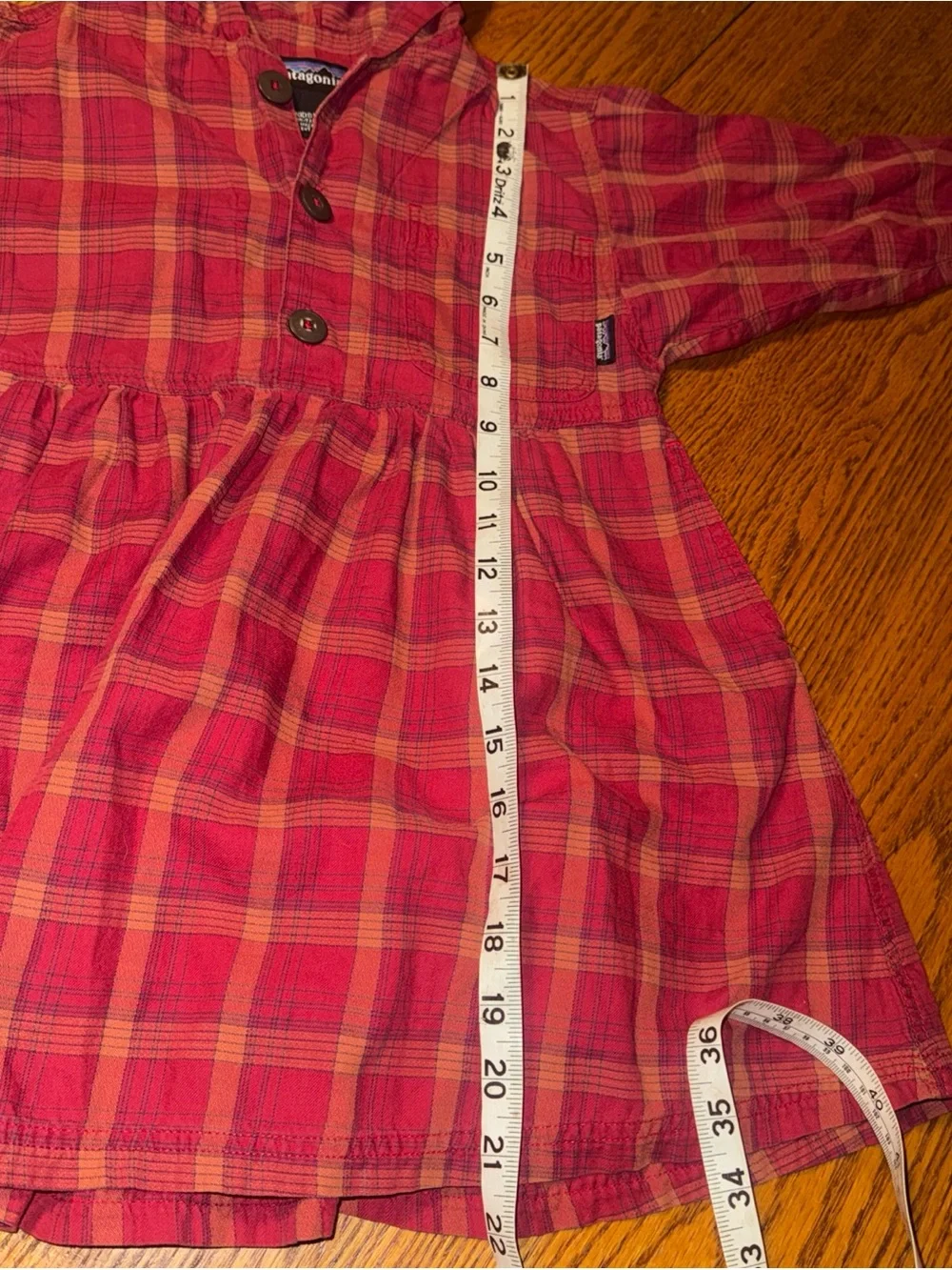 Patagonia Girls' Red and Orange Plaid Hooded Dress